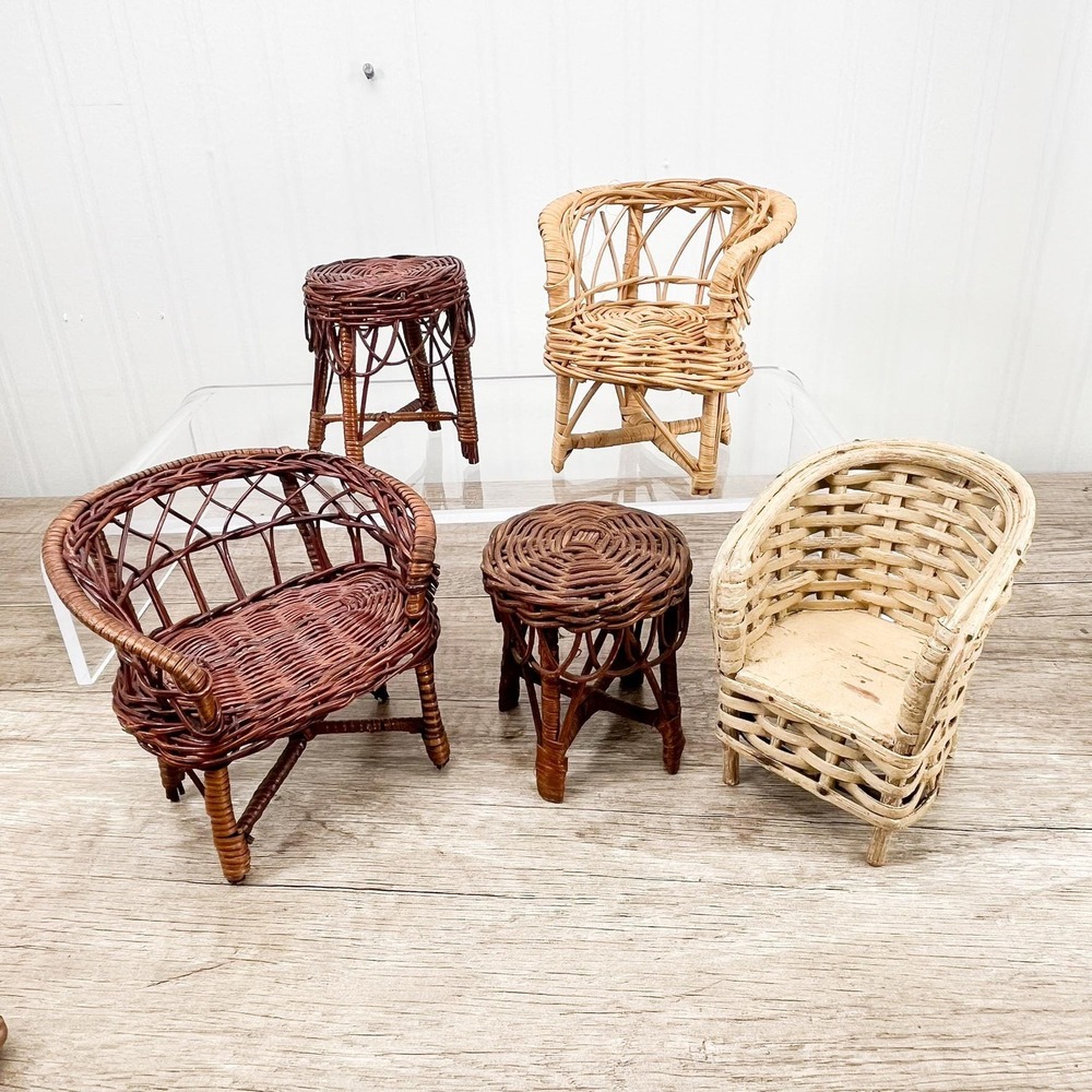 Vintage Wicker Doll Furniture -โ 1980s Rattan Set of 2